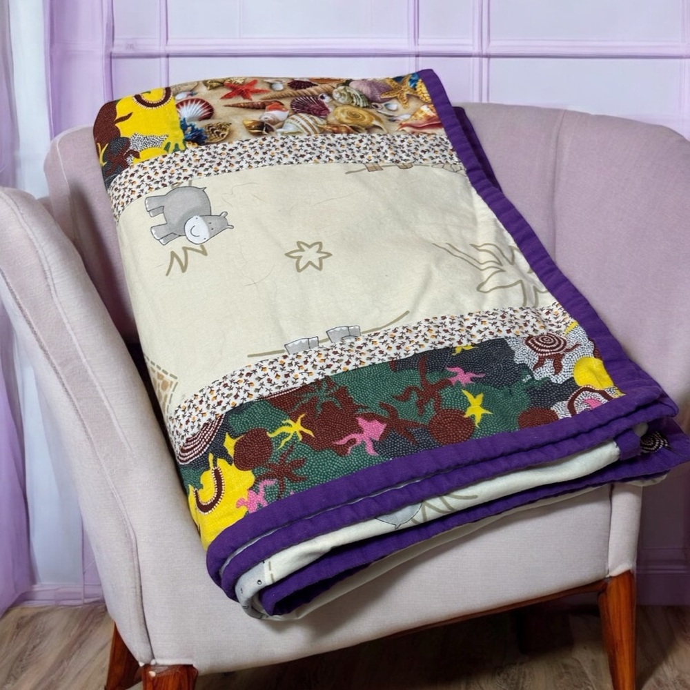 Quilted Patchwork Baby Blanket- Animal Theme Elephant Hippo Giraffe Lion 54”x40”